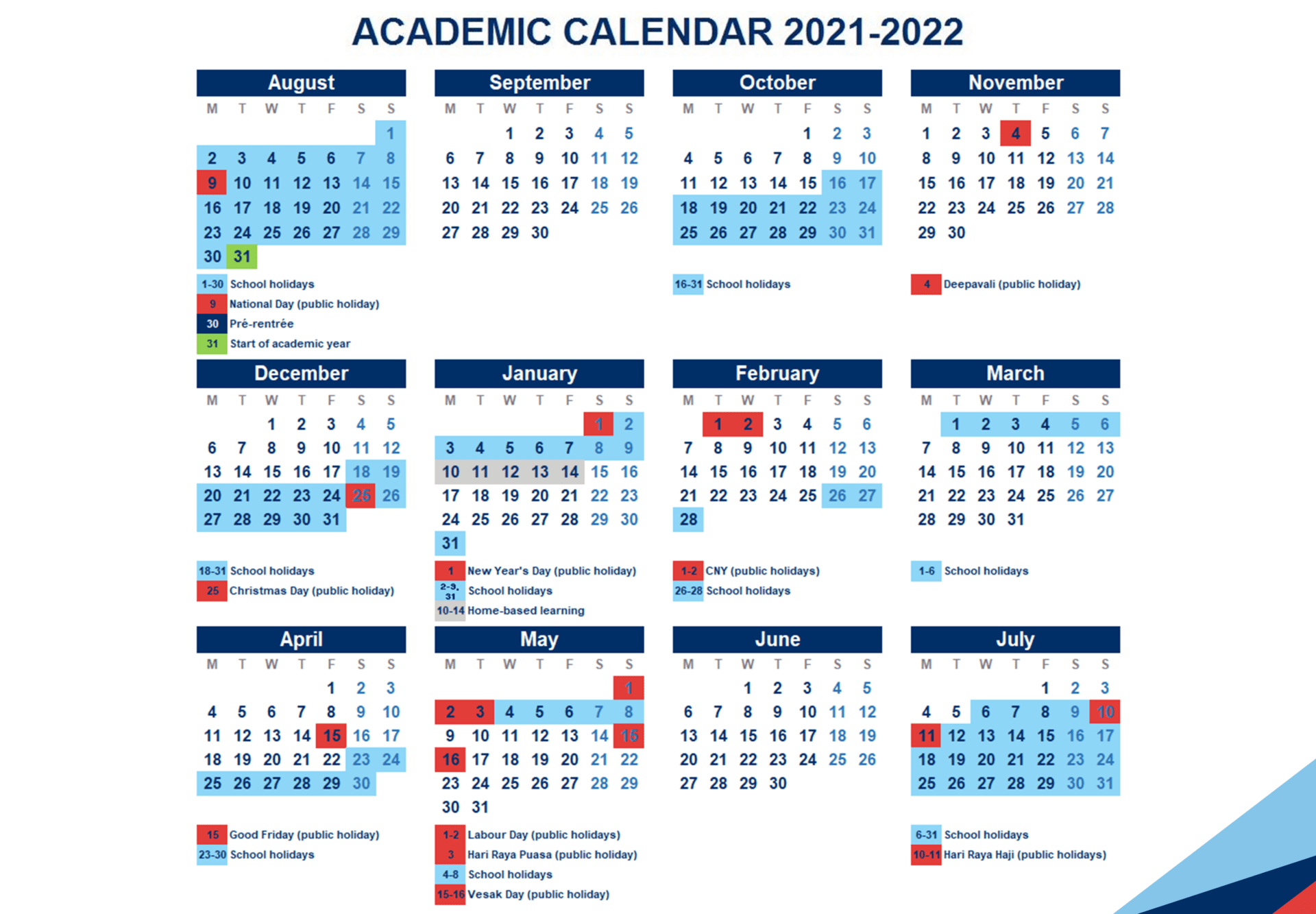 Student Calendar 2022 Academic Calendar - International French School (Singapore)