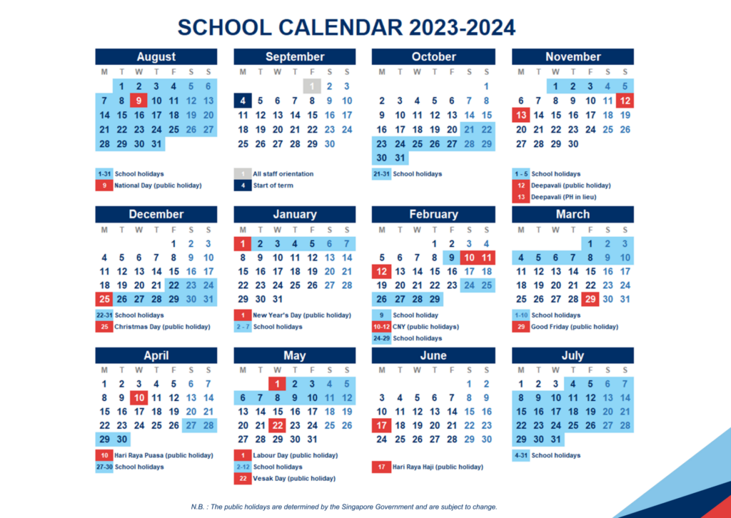 Academic calendar International French School (Singapore)