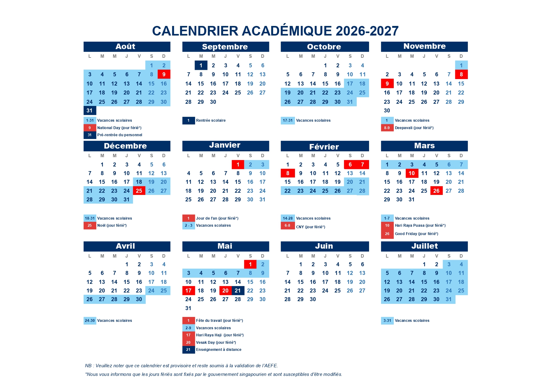 2026 2027 Calendar French